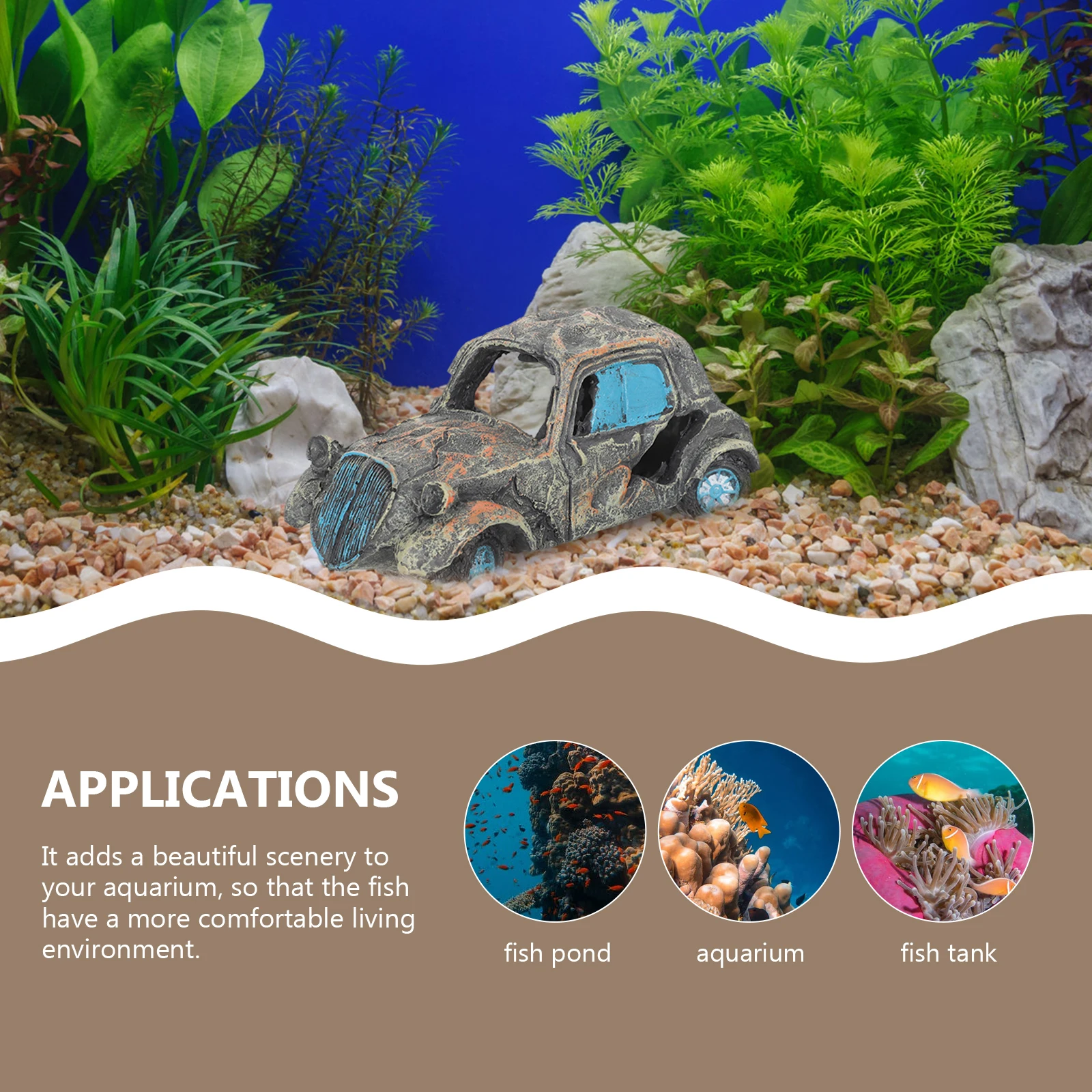 

Decoration Aquarium Car Wreckage Ornaments Fish and Shrimp Tank Shelter Cave Hideout