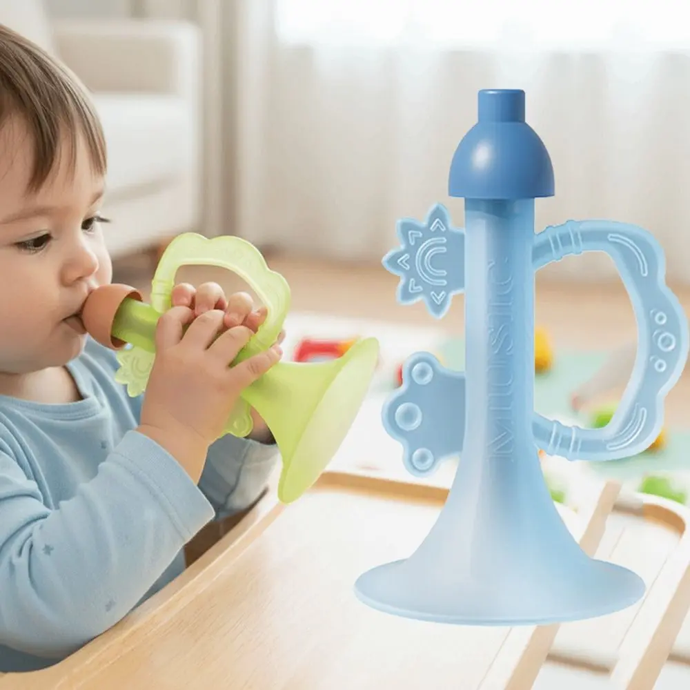 Food Grade Baby Teething Horn Colorful Design Chewable Baby Tooth Sensory Toy Lung Capacity Cultivation Comfortable Grip