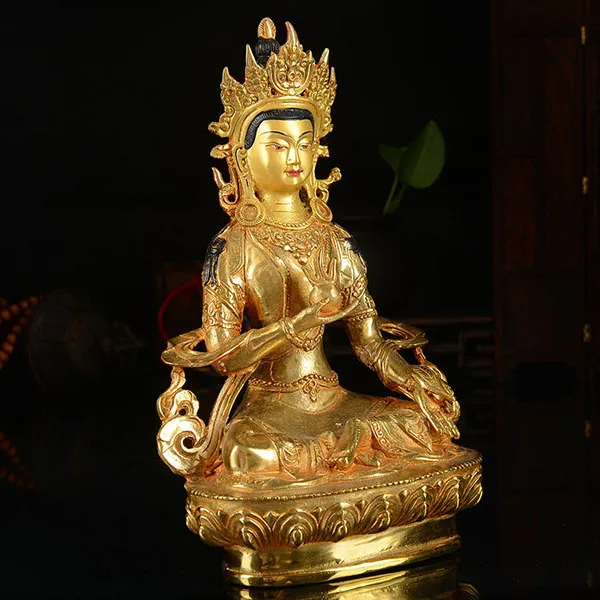 wholesale buddha statue# 8 inch # Tibetan Buddhism Ksitigarbha Bodhisattva Gold-plated brass statue HOME efficacious Talisman