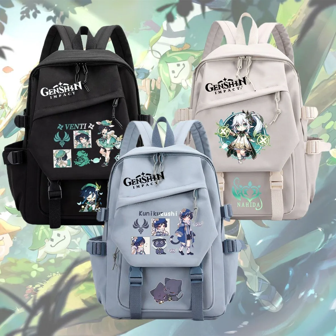 29×42×13cm Black White Blue Green Pink, Genshin Impact, Student Kids Teens School Bags, Anime Backpacks Girls Boys