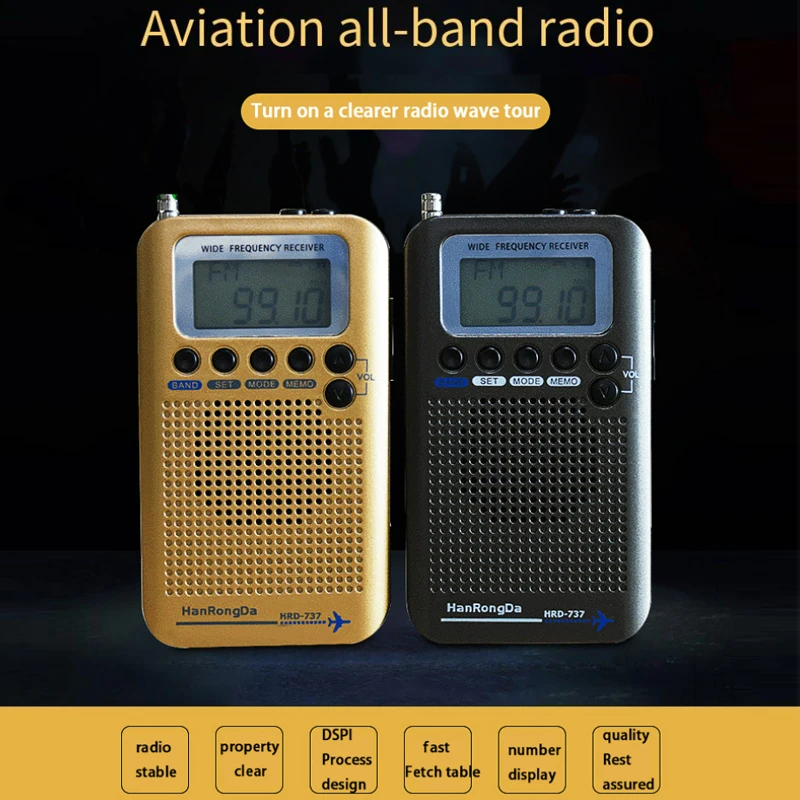 HanRongDa HRD-737 Portable Full Band Radio Aircraft Band Receiver FM/AM/SW/ CB/Air/VHF World Band with LCD Display Alarm Clock