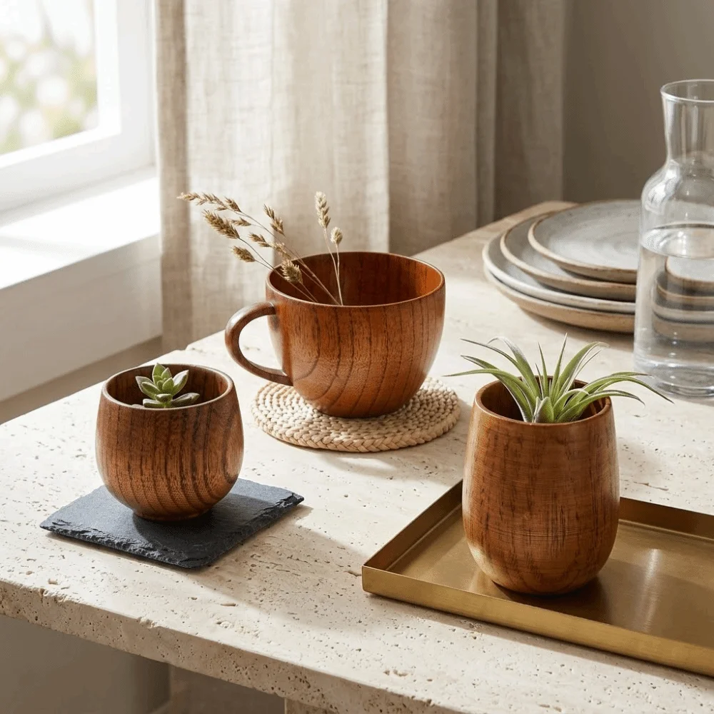 Home Decor Wood Wooden Mug Heat Resist With Handhold Beer Glass Retro Smooth Drink Mug Beer Serving
