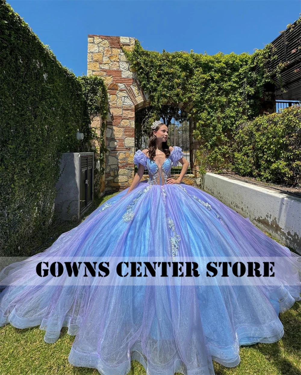 Wowed Light Purple And Blue Ball Gown Quinceanera Dress Off The Shoulder Princess Sweet 15 Dress Corset Vestidos De 15 Años