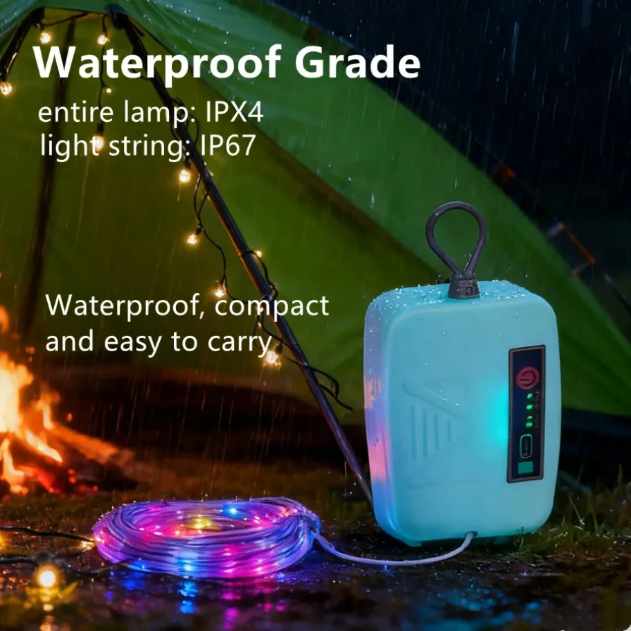 

New Portable Camping Optional Solar Light String Outdoor Tent Light Strip Decorative 8M Warm RGB Type-C Indoor Atmosphere Light