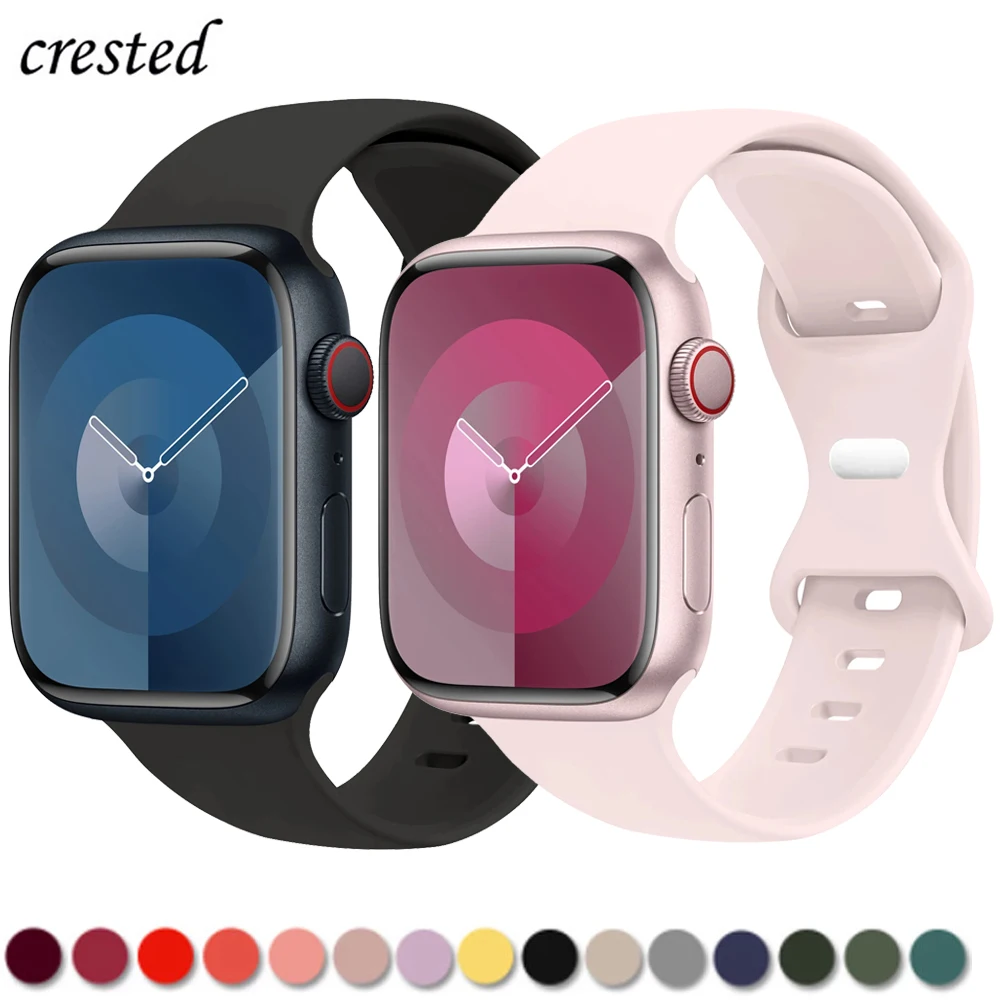 

Sport Silicone Strap For Apple Watch Band 45mm 44mm 40mm 41mm 49mm 38mm Correa Bracelet iWatch series 9 8 7 6 5 SE ultra 2 bands