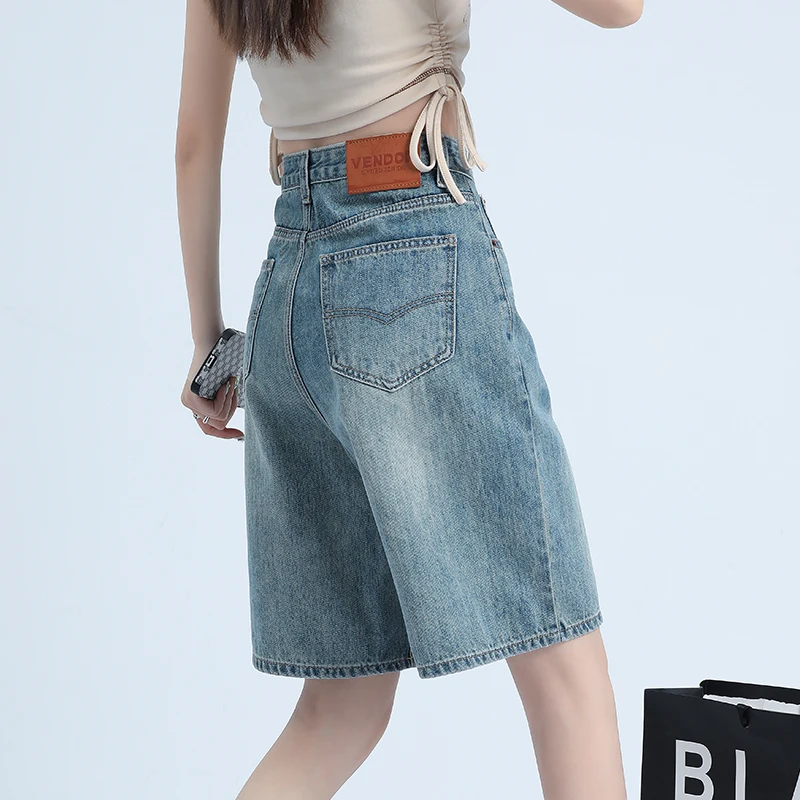 

2024 Y2k Streetwear Women Low Waisted Black Wash Cropped Baggy Jeans Wide Leg Frayed Denim Short Pants