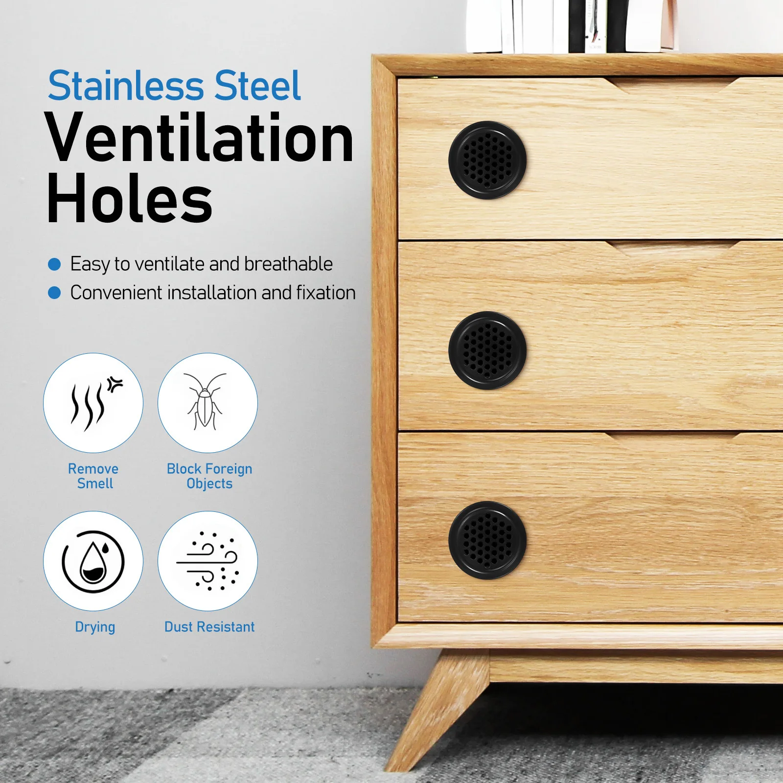 

24 pcs Round Cover Stainless Steel Cabinet Air Vent Hole For Wardrobe Soffit Vents Circular Mesh Air Vent Grilles