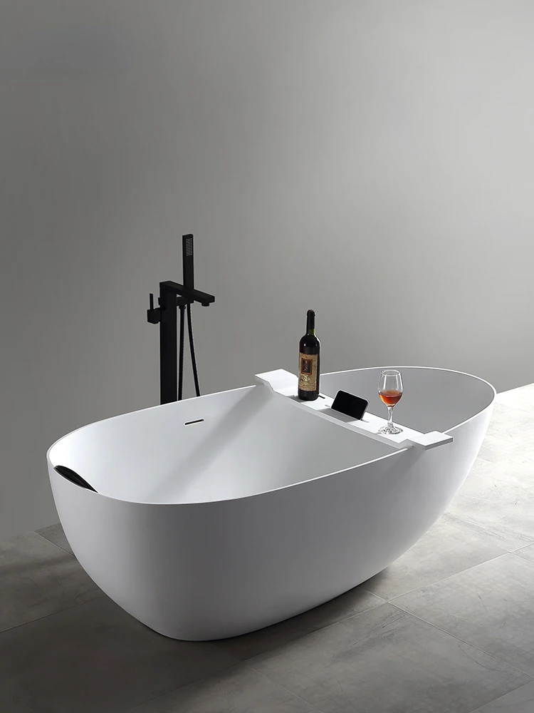 Artificial stone bathtub freestanding goose egg shaped double light luxury bathtub