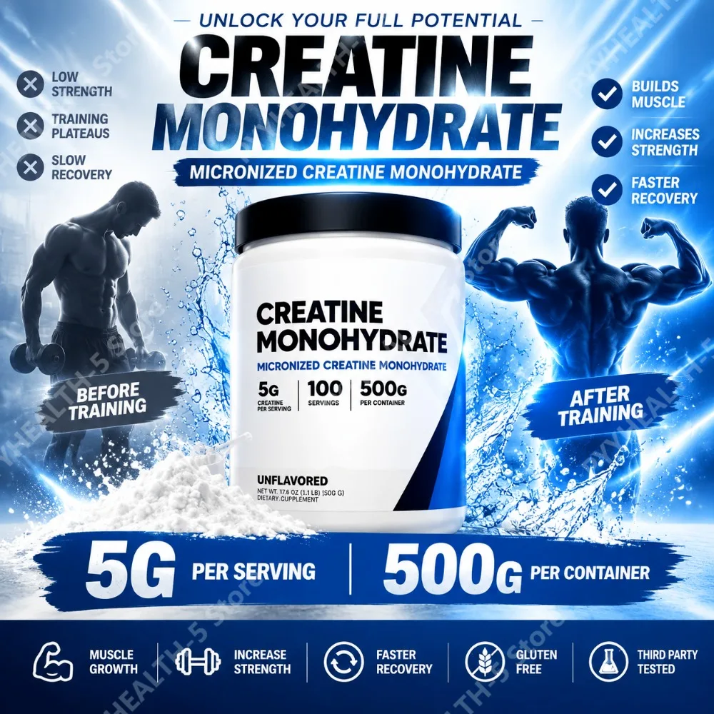 Pure Creatine Monohydrate Powder Micronized Workout Supplement for Muscle Growth, Strength & Post-Training Recovery, 500g