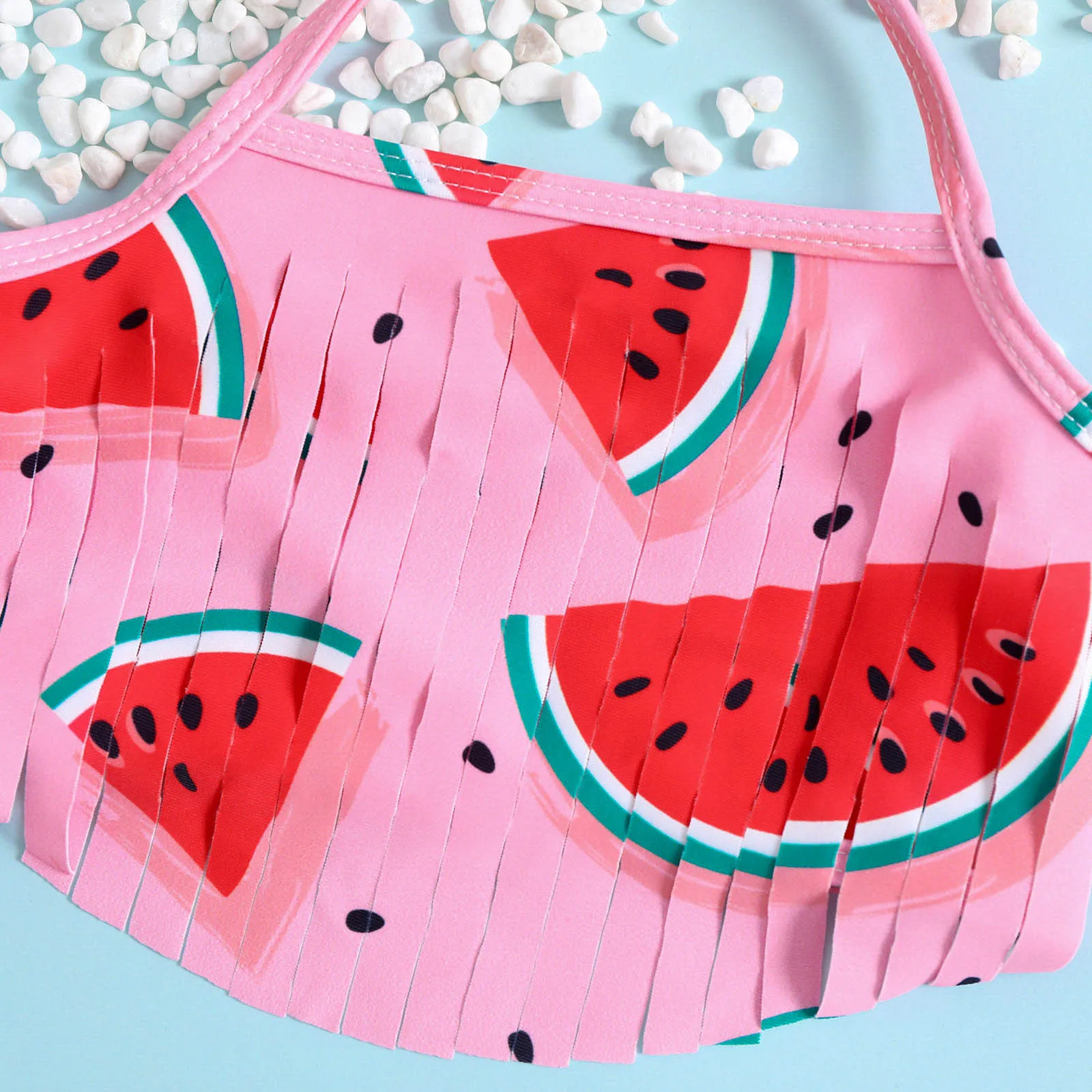 5t Swim Suit Summer Toddler Girls Bowknot Strawberry Prints Tassel Three Piece Swimwear Swimsuit Bikini Swimming Suit For Kids