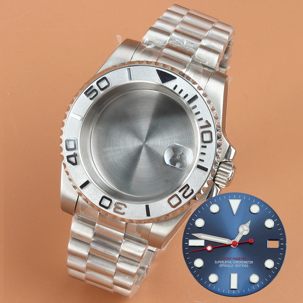 

40mm NH35 Silvery Watch Case Presidential Strap 316L Steel For nh34 nh35 nh36 nh38 Movement 28.5mm Dial Hands YACHT-MASTER Case