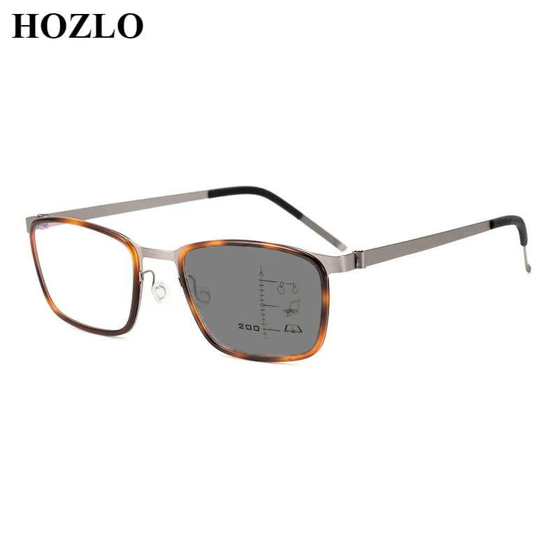 

New Pure Titanium Screwless Photochromic Progressive Reading Sunglasses Women Men Retro Rectangle Presbyopic Hyperopia Glasses