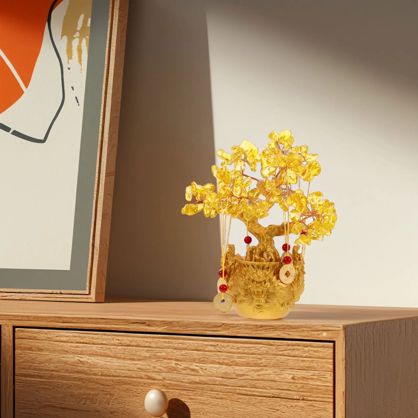 

Creative Crystal Money Tree Feng Shui Wealth Home Decor Cabinet Ornament Leaf Plant Showpiece Golden