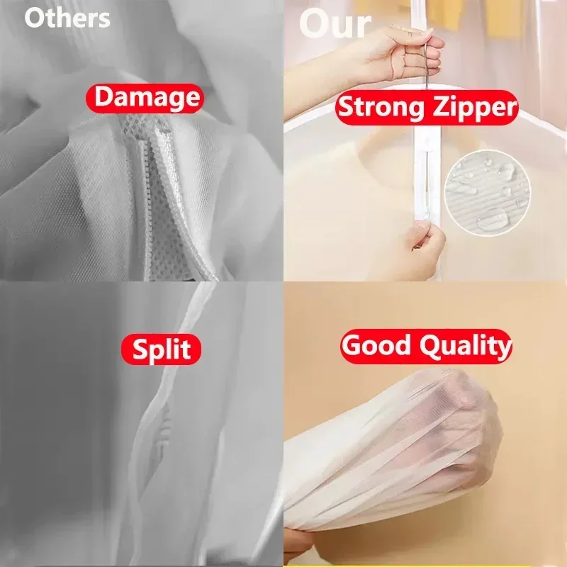 5Pcs Clothes Dust Cover with Zipper Suit Coat Jacket Waterproof Dustproof Hanging Clothes Bag Transparent Storage Bag