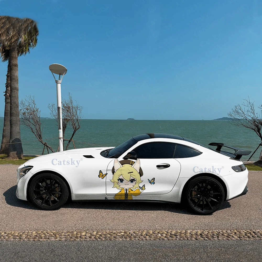 

A Maiden with Butterflies, hairless cat anthropomorphism, PVC Material, Suitable for Most Vehicles, Side Decorative Sticker, Wat