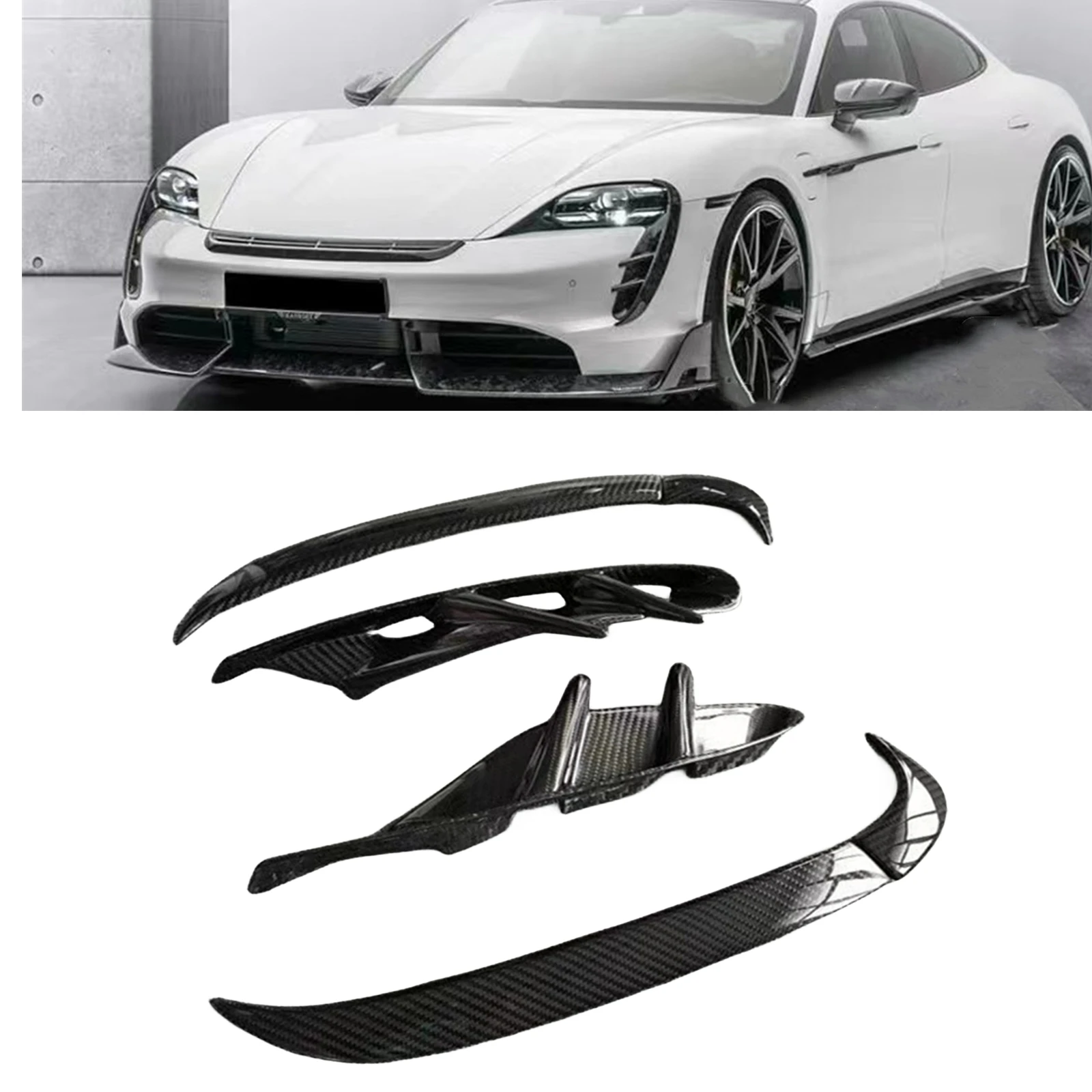 

For Porsche Taycan 2020-2022 Front Bumper Fog Light Cover Spoiler Lip Carbon Fiber Side Air Vent Intake Frame Trim Splitter Kit