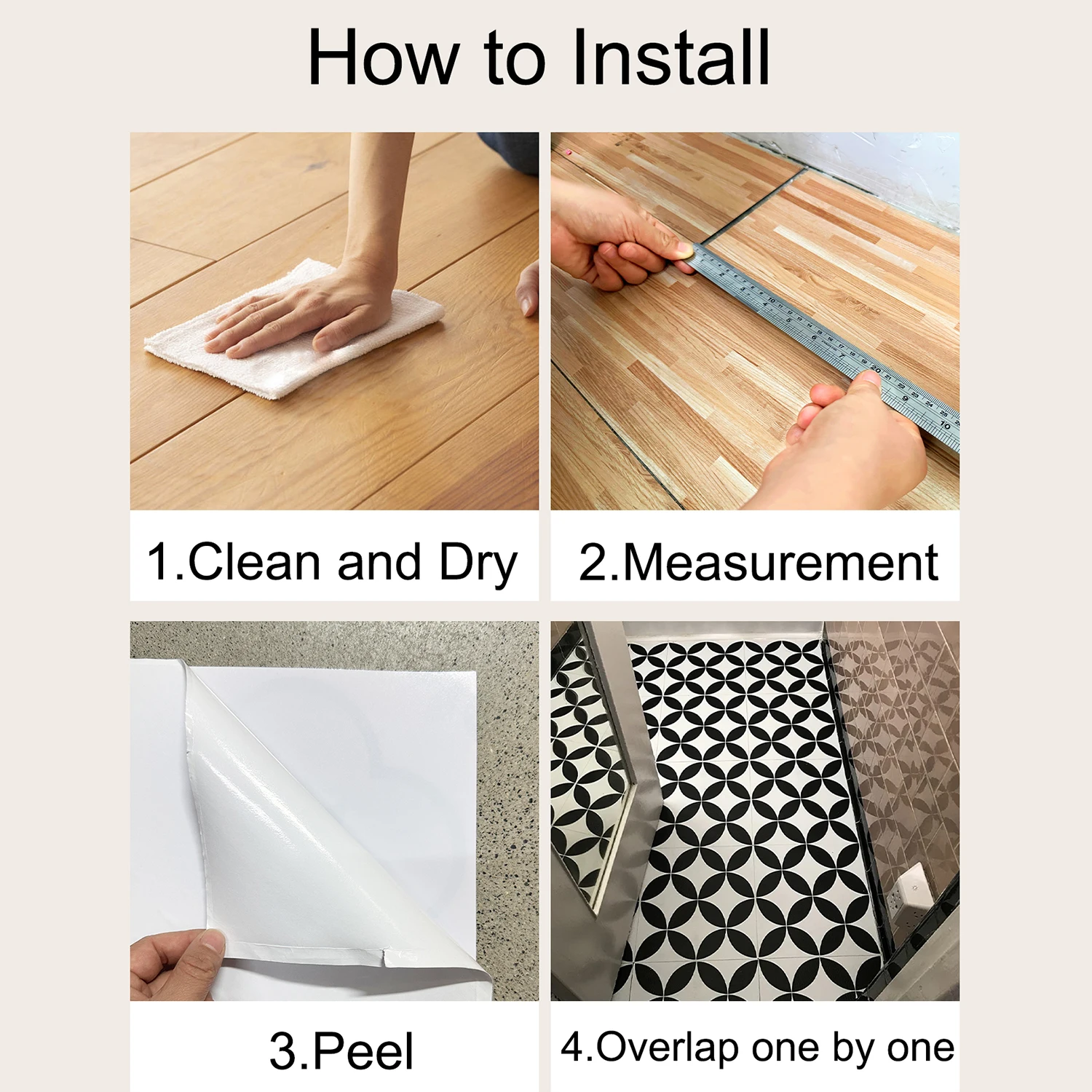 6pcs Square Floor Tiles Peel and Stick PVC Wall Stickers Waterproof Anti-skid Floor Sticker for Home Renovation