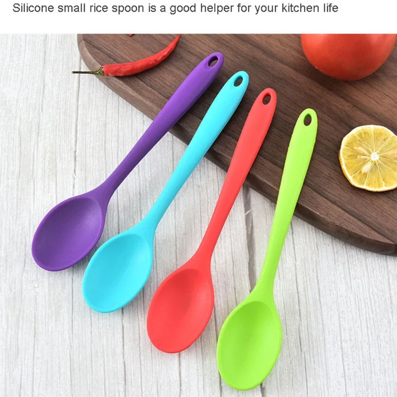 1Pcs Ceramics & Pottery Multi-color Stainless Steel Spoons Silicone Mini Ladle Spoon Wooden Tableware Non-stick Kitchen Mixing