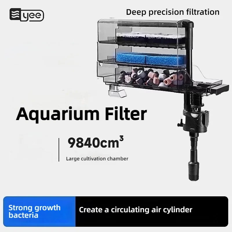Yee Aquarium Filter Water Purification Filter Box Circulation 3-in-1 Top Drip Box Low Water Level for Coral Reef Fish Tank