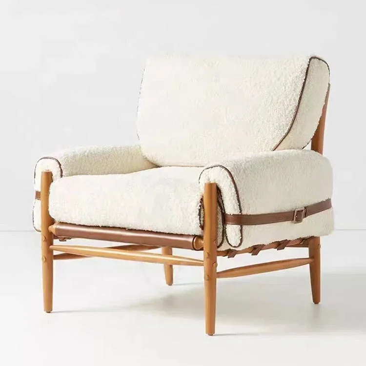 

# Designer Modern Living Room Furniture Teddy Fabric Lamb Wool Wooden Leisure Arm Chair Single Sofa #