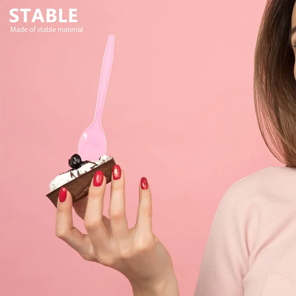 

50Pcs Pink Dessert Spoons Reusable Plastic Cake Spoons Portable Party Supplies Tableware for Coffee Ice Cream Pudding