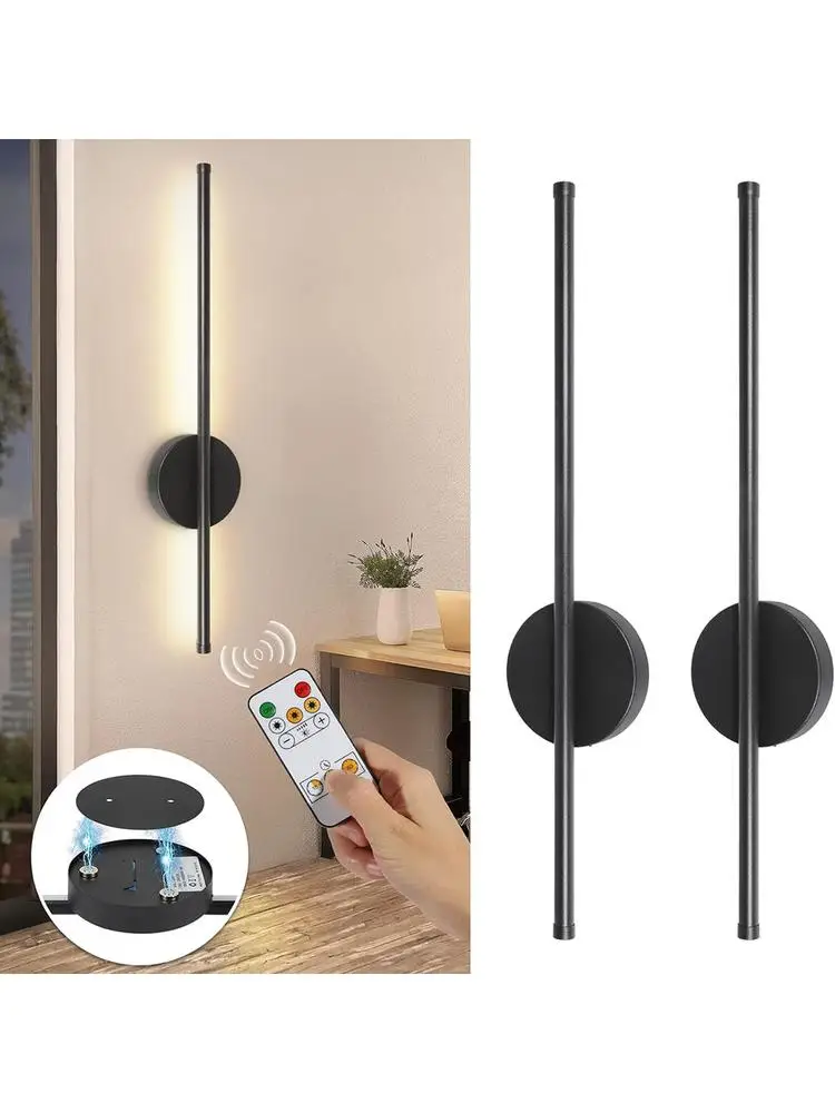 2X LED Wiederaufladbare Wandleuchte 360 ° Einstellbarer kabelloser Fernbedienungs-Touch-Schalter für Spiegelbeleuchtung, Schlafzimmer, Badezimmer, Arbeitszimmer, 80 cm
