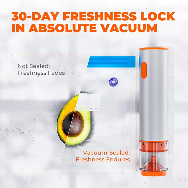 

A78E-Advanced Suction Handheld Food Sealer With Mason Jar Silicone Lids For Meat And Wine, Perfect For Kitchen And Sports Gear
