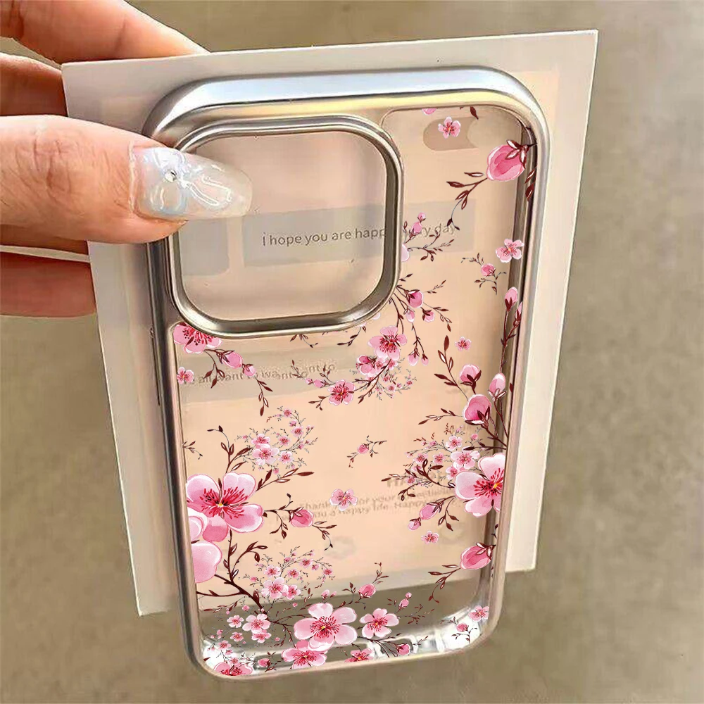 Blumen-Handyhülle für iPhone 17 15 13 14 16 11 12 Pro Max Plus 16 15 17 XR XS Hüllen Transparente Beschichtung Drop Plum Blossom Cover – Detail 7