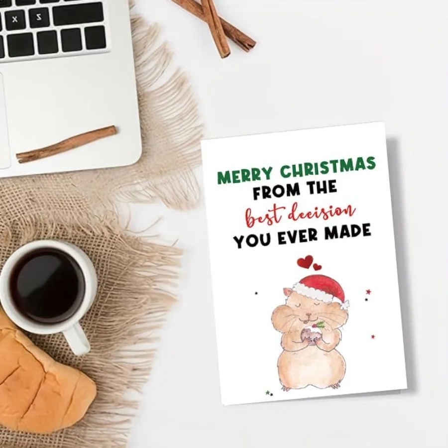 بطاقة تهنئة مضحكة لعيد الميلاد مع تصميم هامستر لطيف، بطاقة تهنئة لعطلة عيد الميلاد المجيد للأصدقاء والعائلة #3