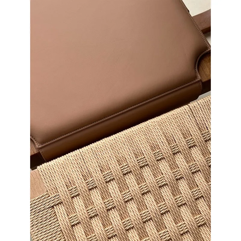 High-end Light Luxury Square Stool Solid Wood Rope Woven Stool Wabi-sabi Style Simple Coffee Stool Middle-aged Shoe Stools
