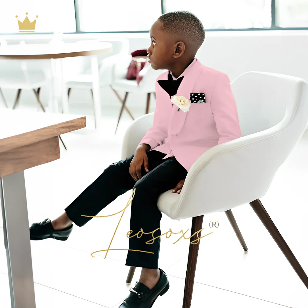 Boys Holiday Suit Dress 2-piece Set (Ivory Jacket + Black Trousers) Fashionable Children's Shawl Collar Design Custom Tuxedo