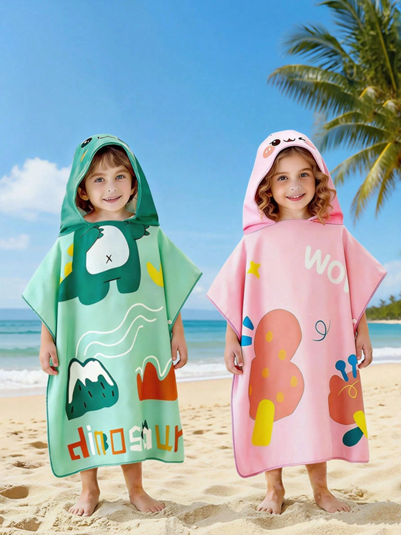 2026 New Model Cartoon Printed Bathrobe Soft Super Absorbent Suit For Beach Pool Take a Bath Camping For Aged 2 to 9 Boy or Girl