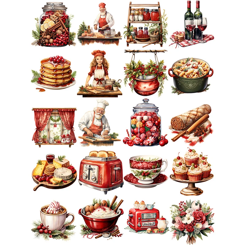 20Pcs/Pack Vintage Christmas Kitchen Sticker DIY Craft Scrapbooking Album Junk Journal Decorative Stickers