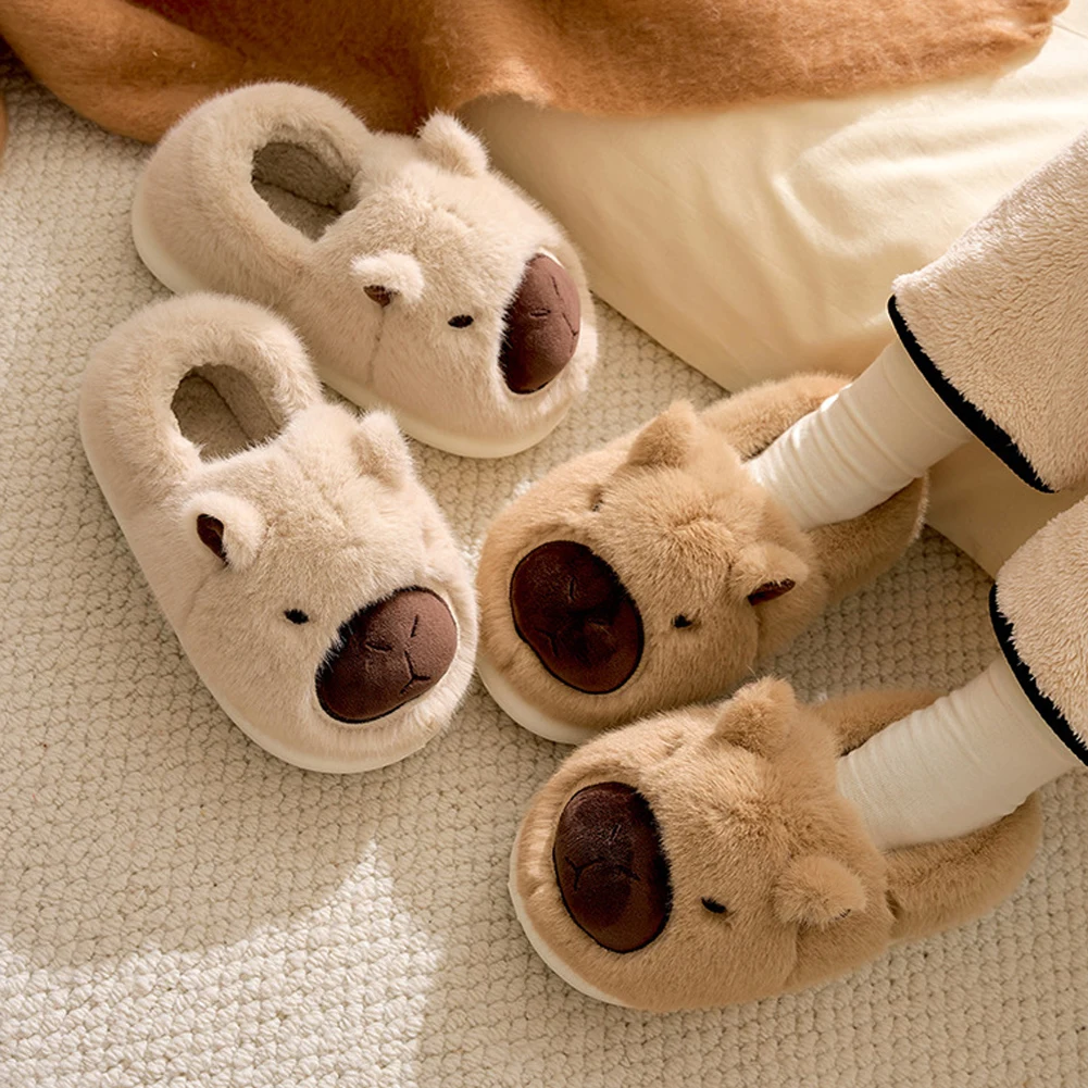 Plush Capybara Slippers Cute Closed Toe Slippers Comfortable Slip-on House Shoes Non-Slip Furry Walking Shoes for Indoor Bedroom