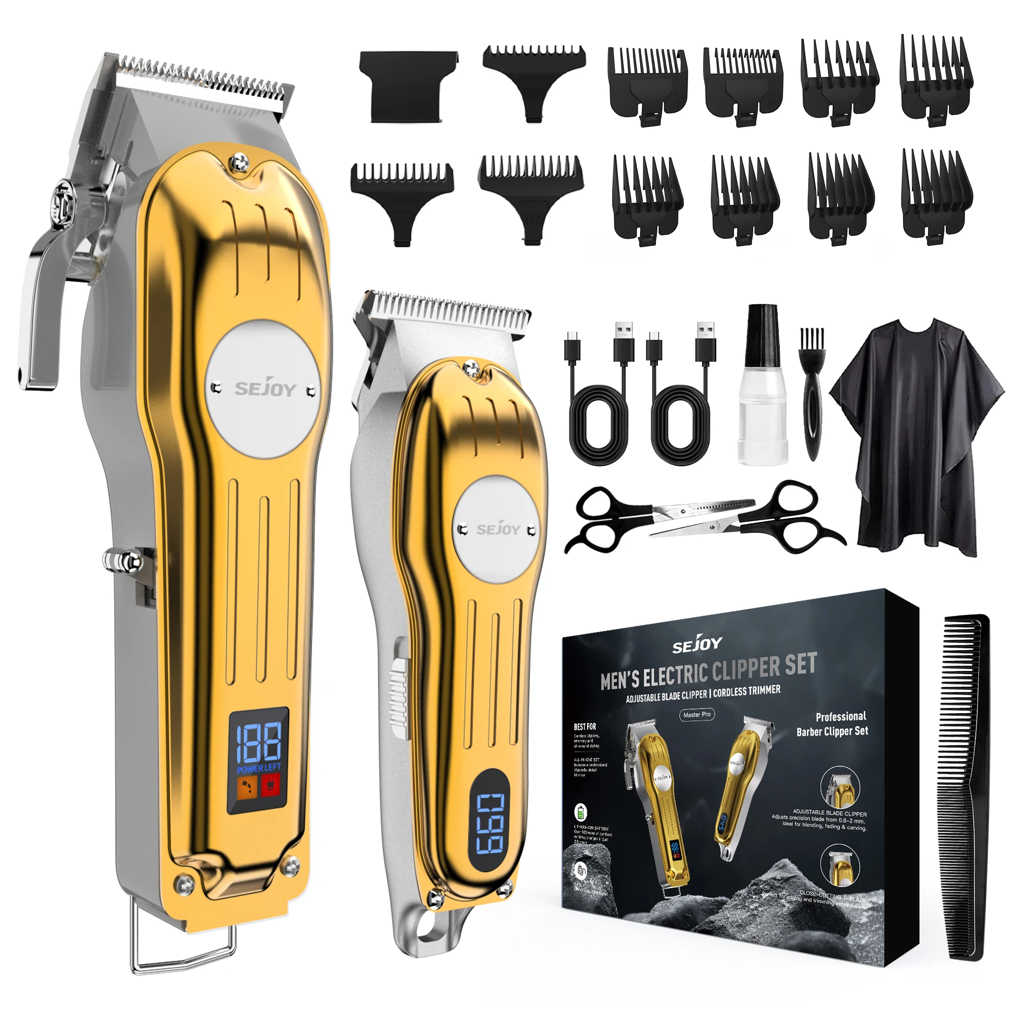 Sejoy Haarschneidemaschine für Männer, Professioneller Präzisions-Haarschneider für Zuhause/Friseur, Titan-Klingen, Kabelloses Haarschneide-Set, Typ C Aufladbar
