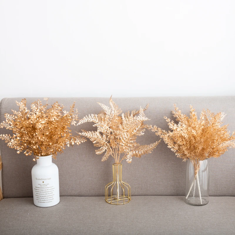 Künstliche Pflanzen Gold Fake Blumen Kunststoff Gras Hochzeit Arrangement Blätter Herbst Home Party Supplies Weihnachten Neujahr Dekor – Detail 6
