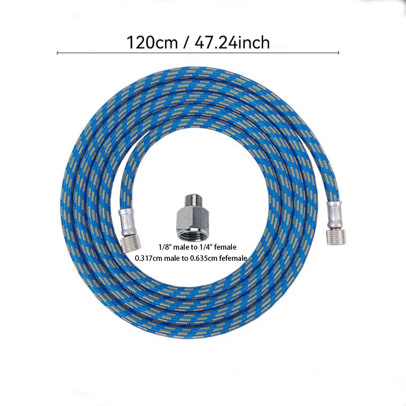 47,24 Zoll Nylon-Airbrush-Schlauchset mit 1/8-Zoll- und 1/4-Zoll-Anschlüssen für Airbrush- und Kompressoranschluss – Detail 2