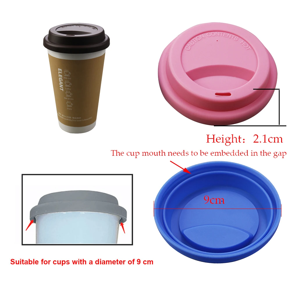 1 Piece 9cm Universal Reusable Silicone Cup Lids Fresh Cover Silicone Insulation Anti-Dust Cup Cover Coffee Mug Lids Cup Sleeve