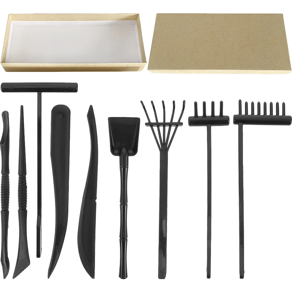 9 pezzi di attrezzi da giardino Zen mini set di rastrelli per sabbia in materiale plastico design leggero per accessori in miniatura layout decorativo