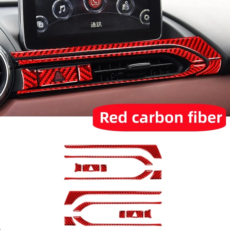 

For Mazda MX-5 ND Miata 2016-2022 MX5 Red Carbon Fiber Center Dashboard Air Conditioning Vent AC Outlet Frame Cover Stickers