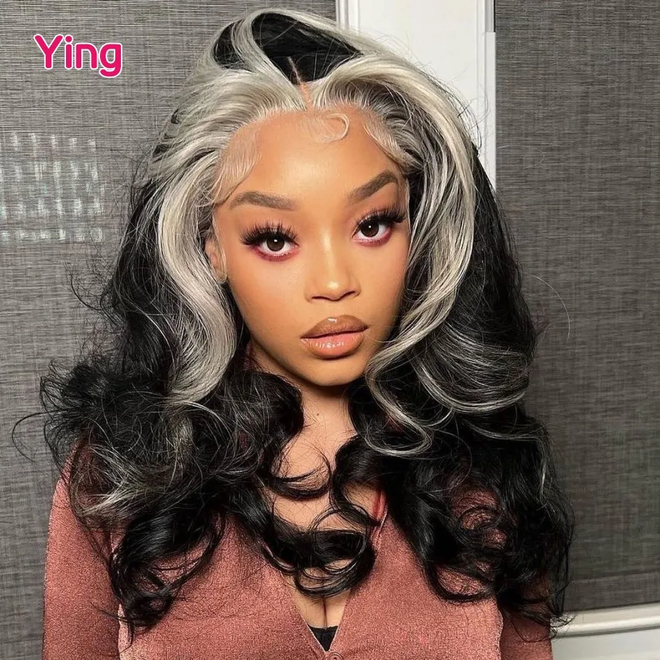 Grey Ombre Colored Body Wave Wig Transparent 13x6 Lace Front Human Hair Wigs for Black Women Pre-Plucked 13X6 Lace Frontal Wigs