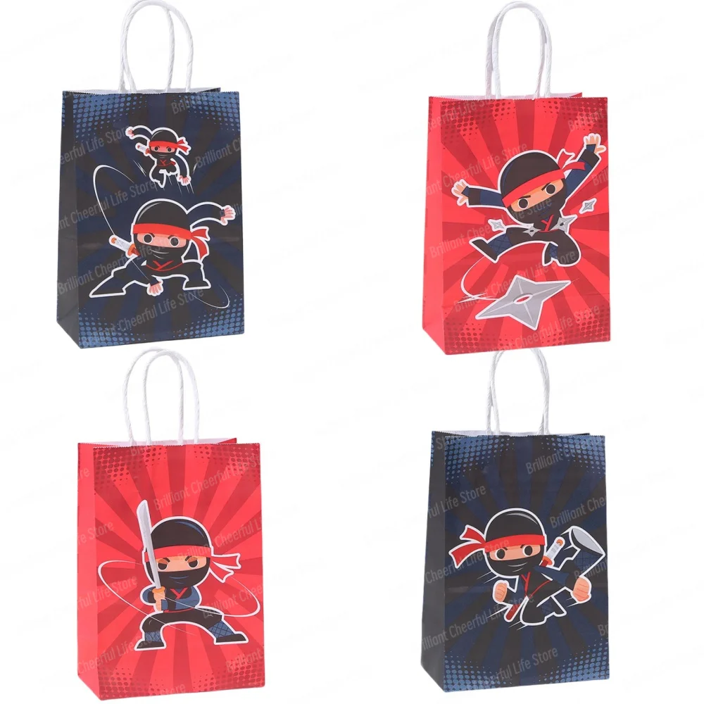 4/8/12Pcs Ninja Party Paper Bag Warrior Master Candy Treat Bags Birthday Party Supplies Baby Shower Decoration for Kids Boys