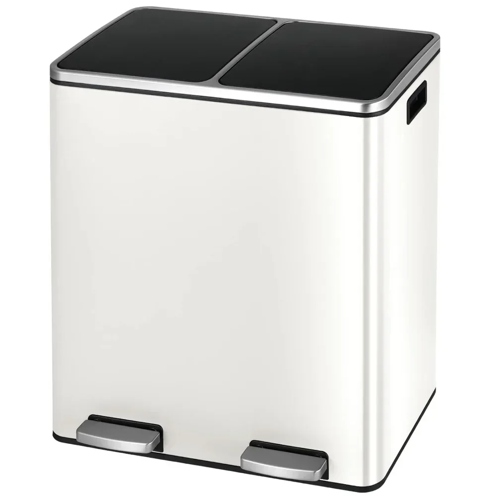 

16 gallon stainless steel trash can, 60 liter double compartment, metal double trash can, household with detachable inner liner