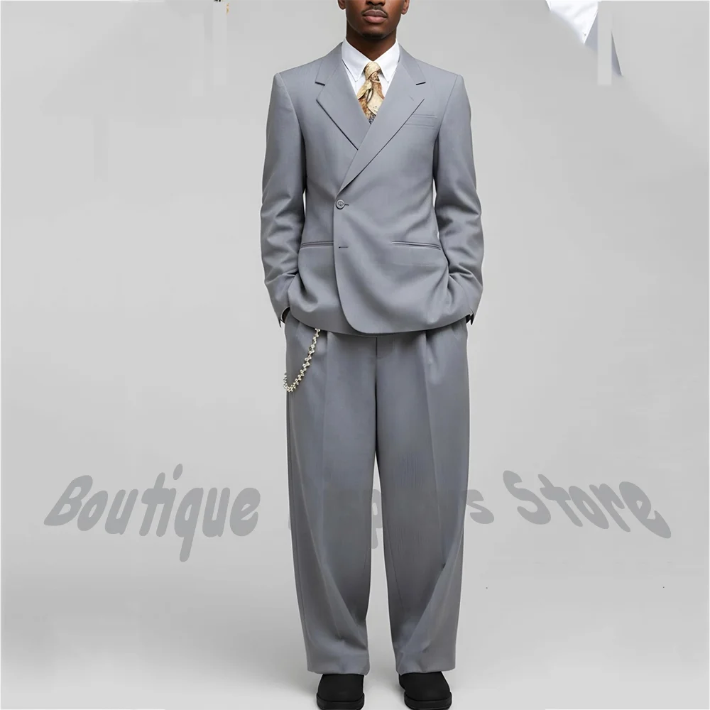 

Chic Men Suit 2 Piece Formal Business Blazer Pants Notch Lapel Single Breasted Office Work Interview Meeting Gentleman Wear