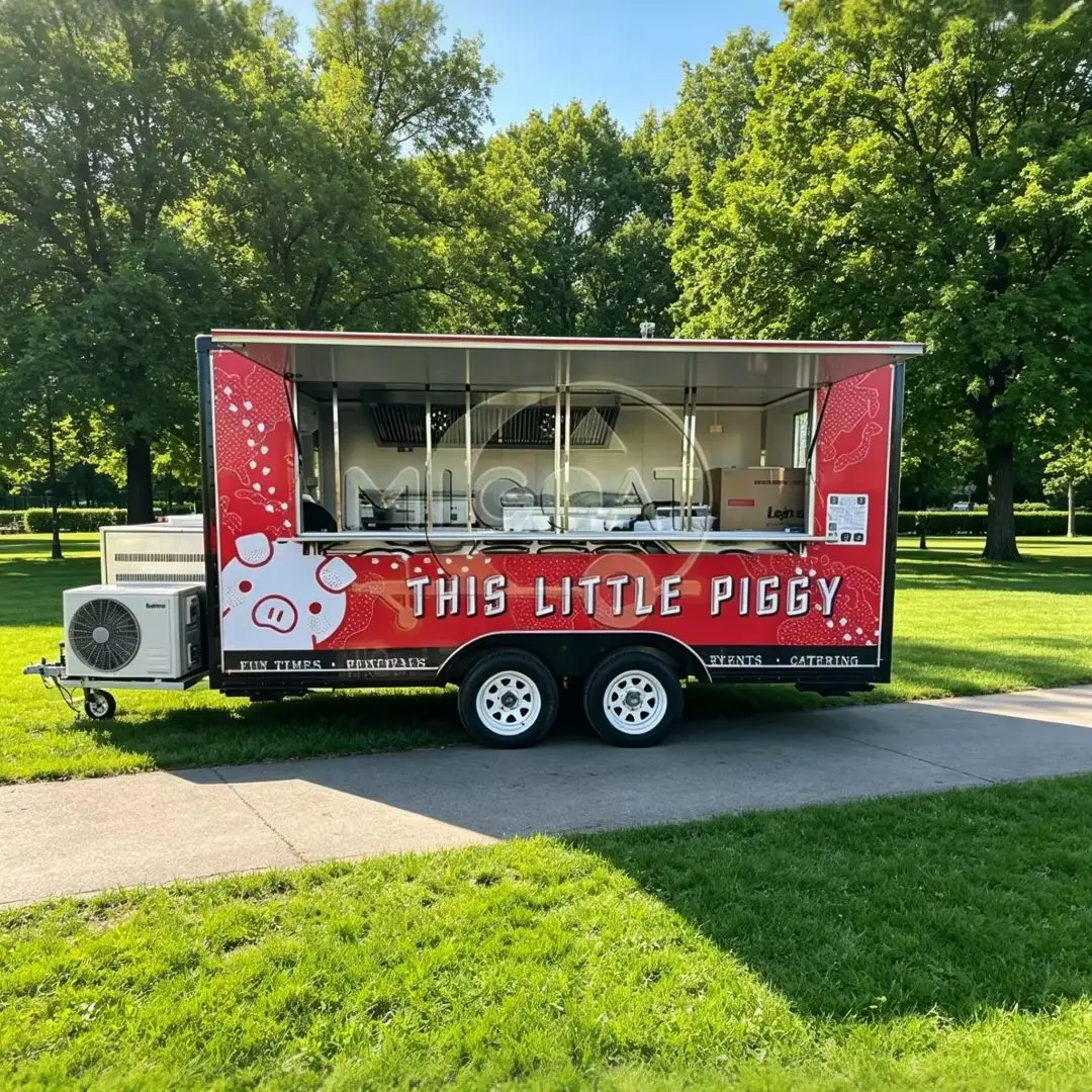 Custom Red Cartoon Mobile Food Trailer with Full Wrap, Commercial Food Truck for Fast Food & Street Vending