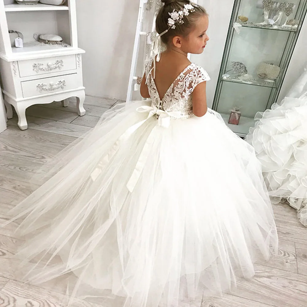 Customized Fashion Baby Flower Girl Dresses Tulle Lace Princess Prom Birthday Wedding Party Gowns Kids