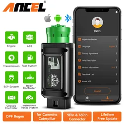 ANCEL HD100 Bluetooth Diesel Heavy Duty Truck for Cummins Caterpillar Scanner 9/16 Pin All System Diagnostic Scan Tool