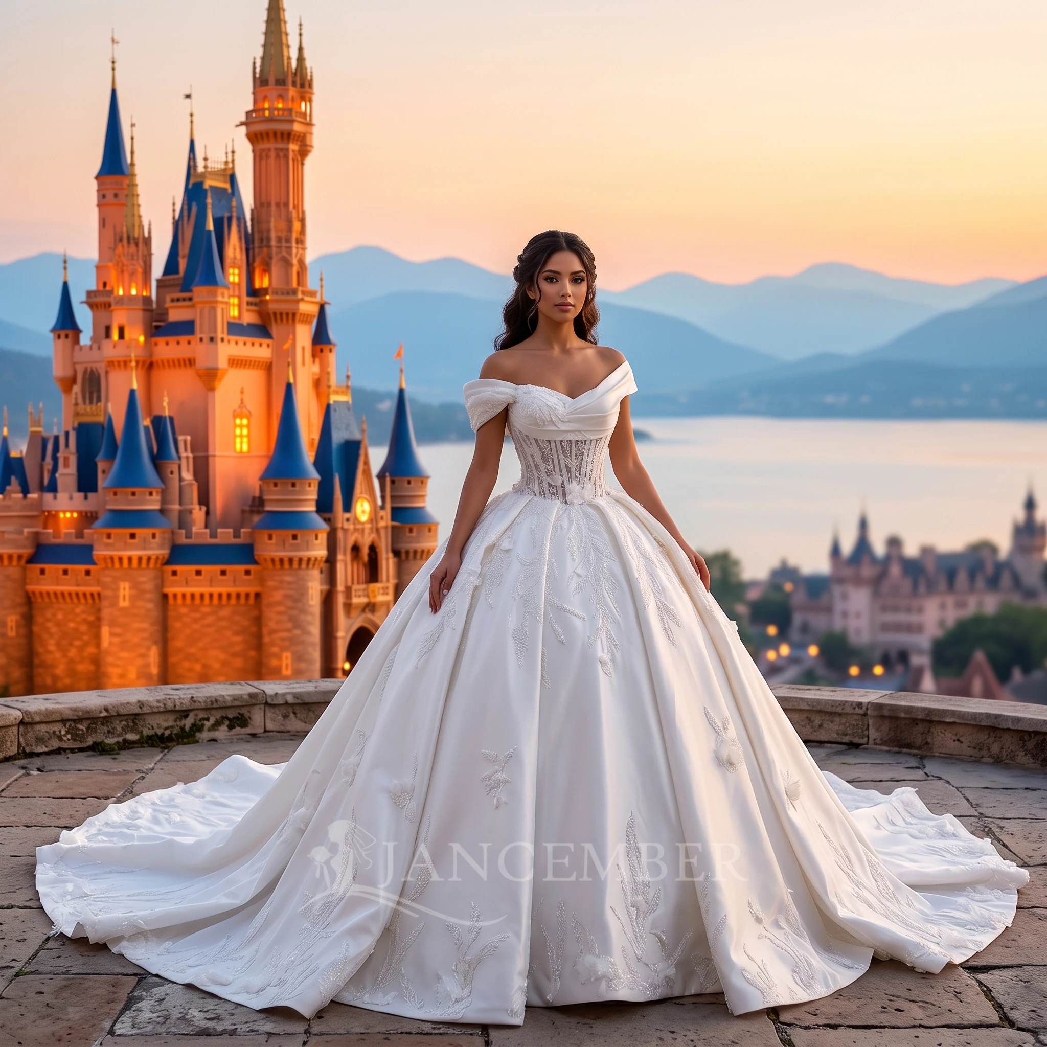 Elegant White Wedding Dresses Short Sleeves Sweep Train Bride Dress Lace Up Back Satin Wedding Evening Gown Vestido De Novia