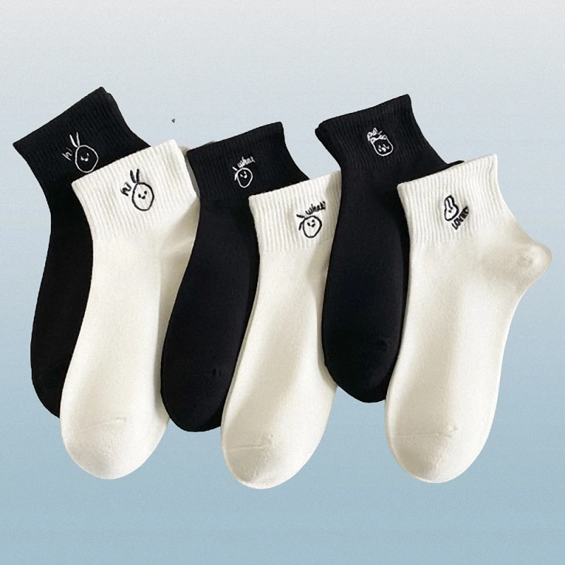 5/10 Pairs High Quality Summer Thin Short Socks Cute Japanese Style Trend White Low-top Short Socks Female Black Socks Female