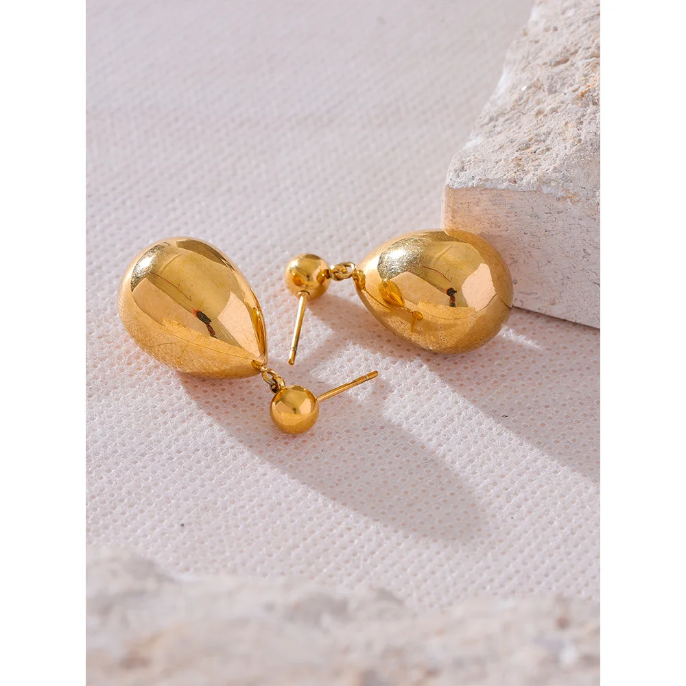 Yhpup Fashion Sleek Stainless Steel Metal Teardrop Drop Earrings for Women Prevent Allergy Gold Silver Color Charm Jewelry